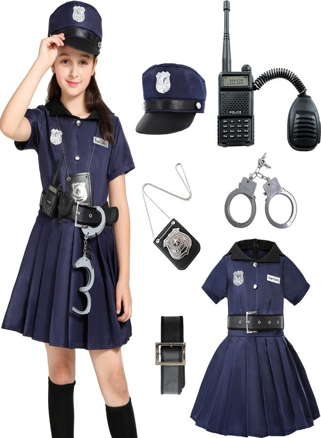Wizland Police Costume For Girls Career Day Halloween Toddler Cop Costume Police Uniform Outfit for Girls 6-8Y - Image 1